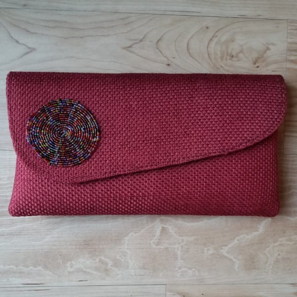 Faux Burlap African Clutch with Accent